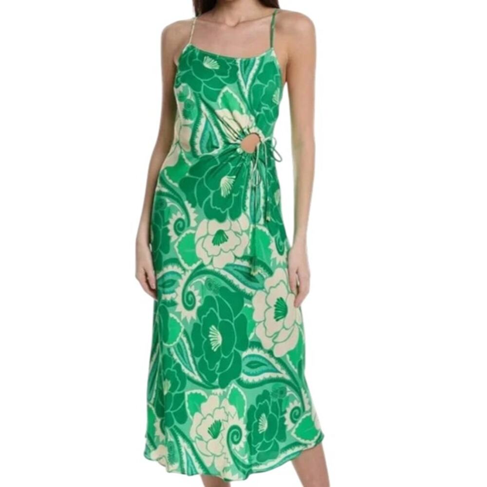 FARM Rio Green Tropical Groove Cutout Midi Dress